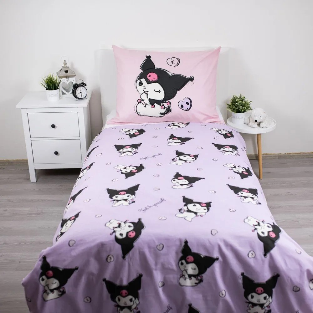 Rózsaszín egyszemélyes pamut gyerek ágyneműhuzat 140x200 cm Hello Kitty "Kuromi" – Jerry Fabrics