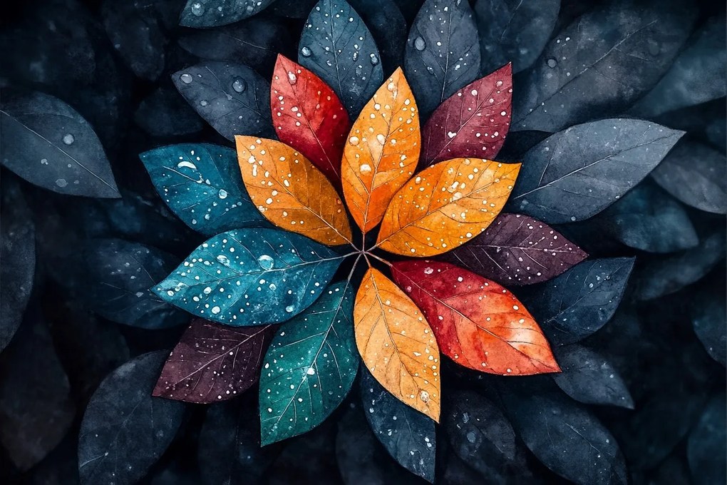 Canvas Vászonkép Színes Levelek Mandala Esőcseppek 60 x 40