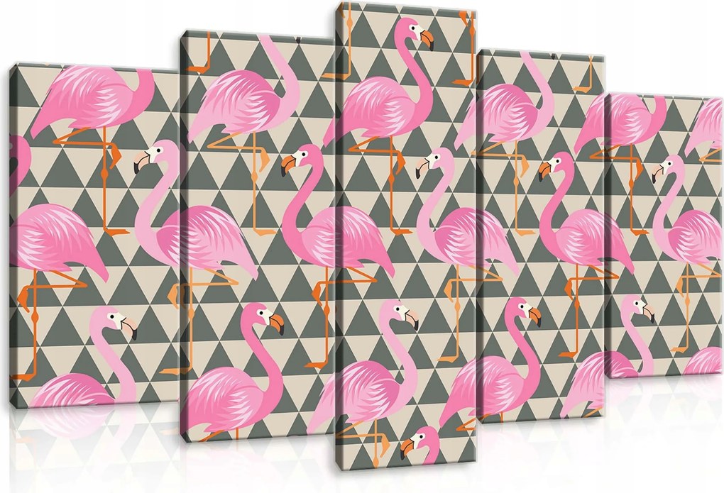 Vászonkép 100x60 Rózsaszín flamingók moduláris trópusi motívum dekoráció egzotikus
