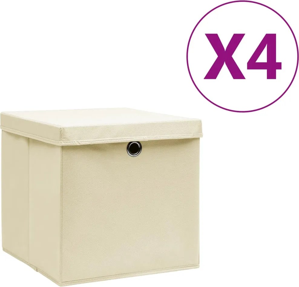 vidaXL 4 db krémszínű fedeles tárolódoboz 28x28x28 cm