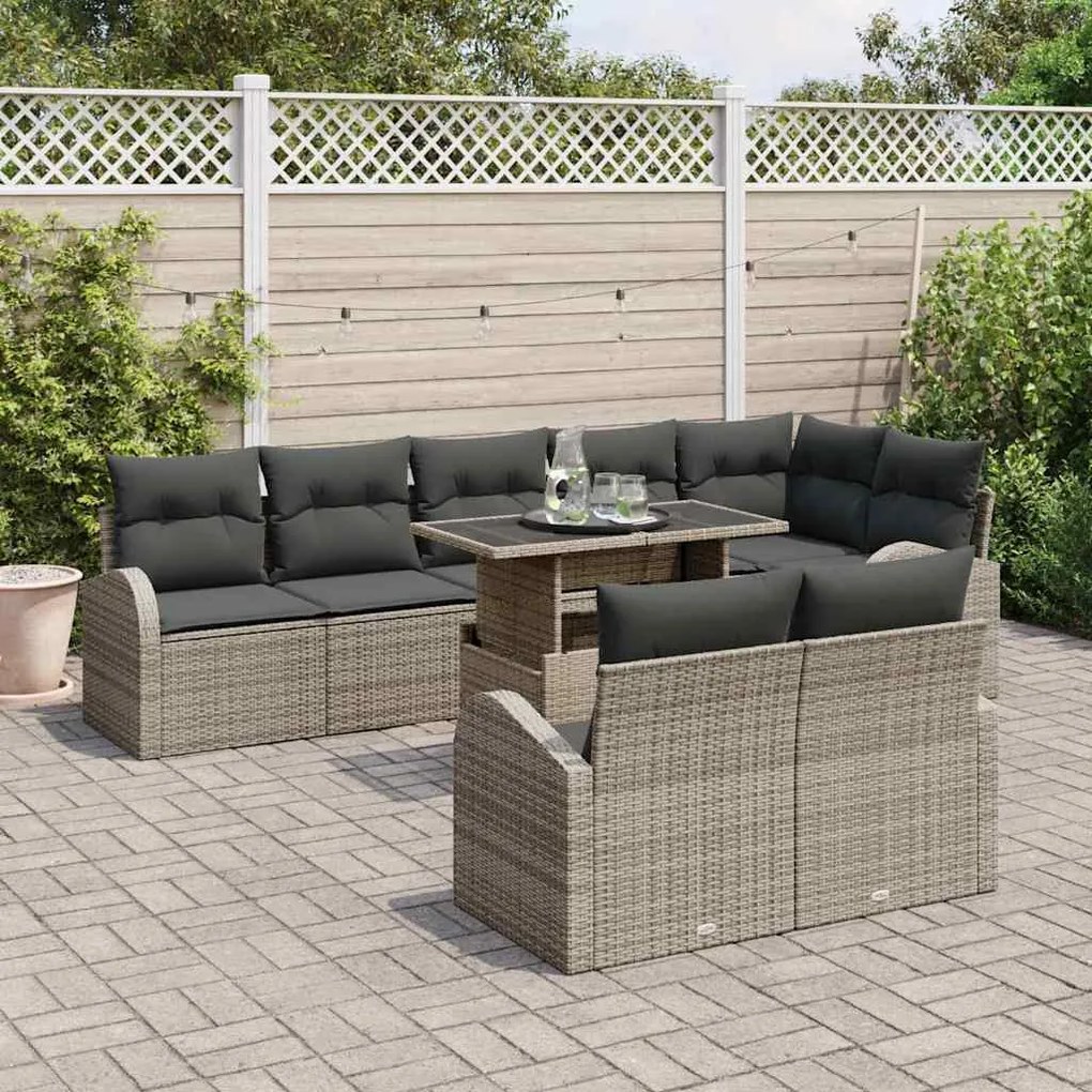 Kerti Kanapé Szett tárolóval 9 pcs Szürke Poli rattan