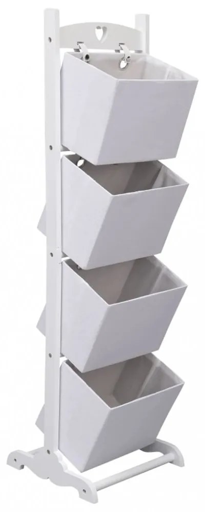 4 szintes fehér fa kosárállvány 35 x 35 x 125 cm