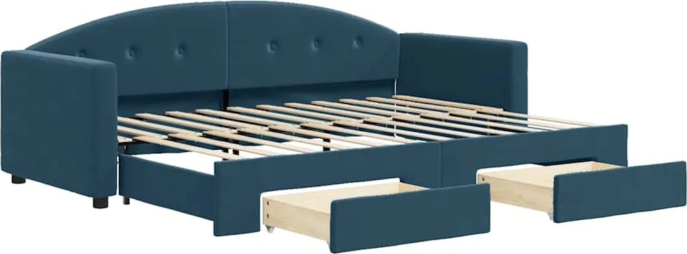 vidaXL kék kihúzható bársony heverő fiókokkal 80 x 200 cm