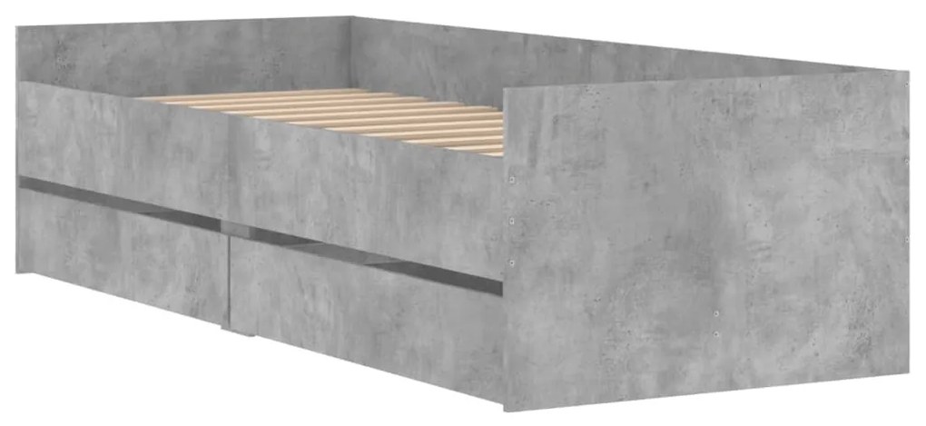 betonszürke ágykeret fiókokkal 90x200 cm
