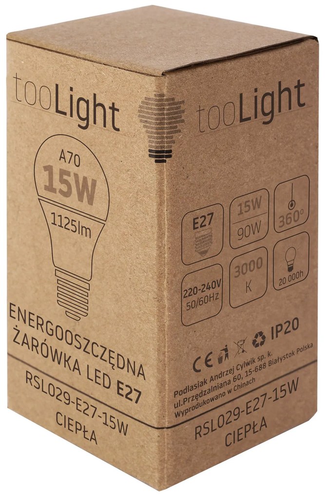 Toolight Szerszámlámpa, LED izzó E27, 15W, 1125lm, 3000K meleg, RSL029, OSW-20014