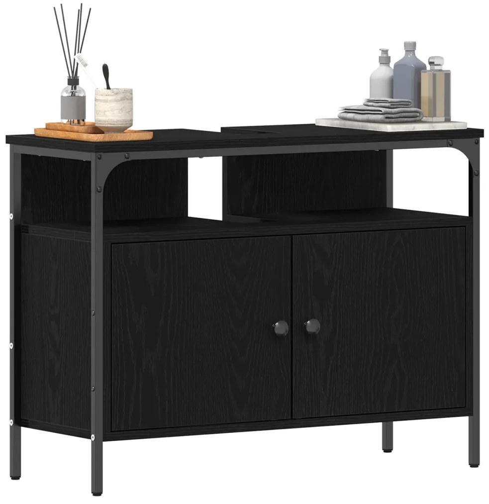 Fürdőszobai Mosdókagyló Szekrény Fekete Tölgy 80x30x60 cm Mérnöki Fa