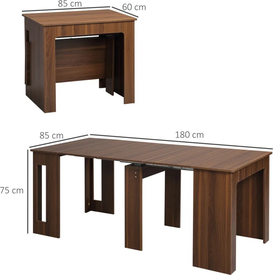 HOMCOM Kihúzható Étkezőasztal, mobil, modern design, barna