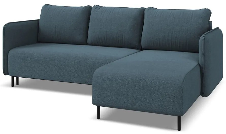 Kék kinyitható-tárolóhelyes sarokkanapé (jobb oldali) Luana – Makamii