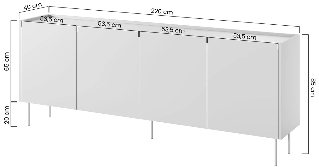 Desin négyajtós komód 220 cm - olívazöld / nagano tölgy