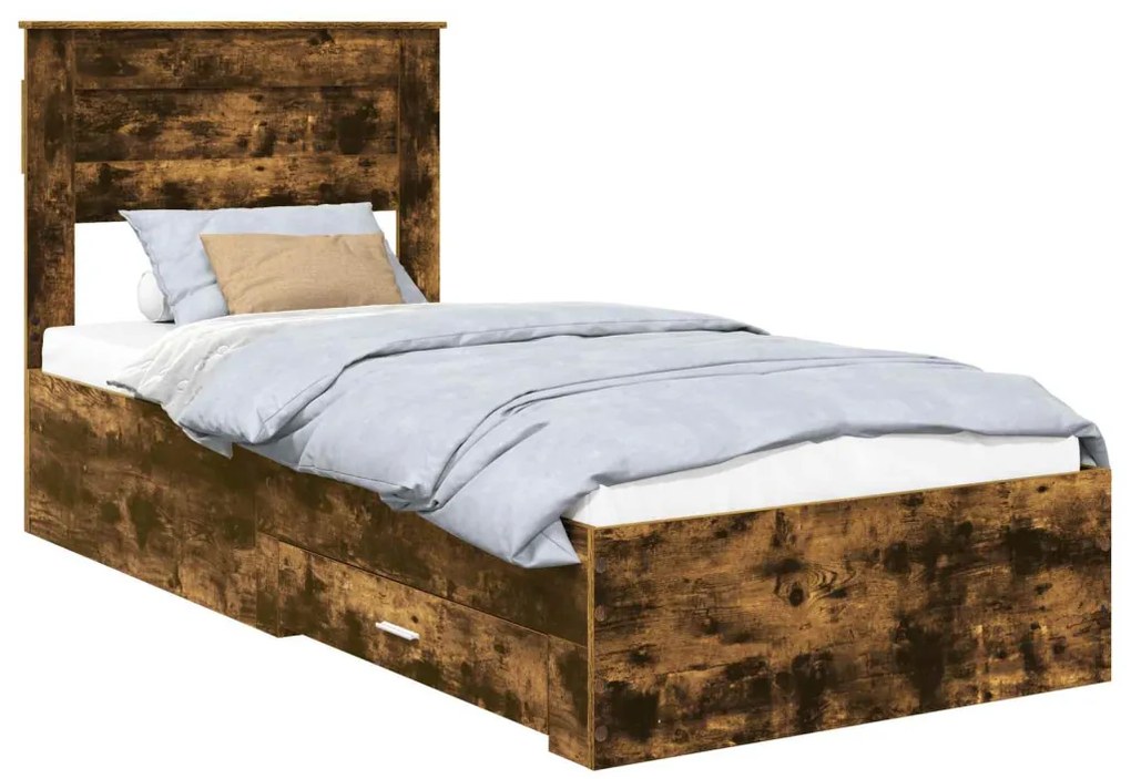 vidaXL Ágykeret fiókkal Füstölt tölgy és ezüst 75 x 190 cm Faanyag