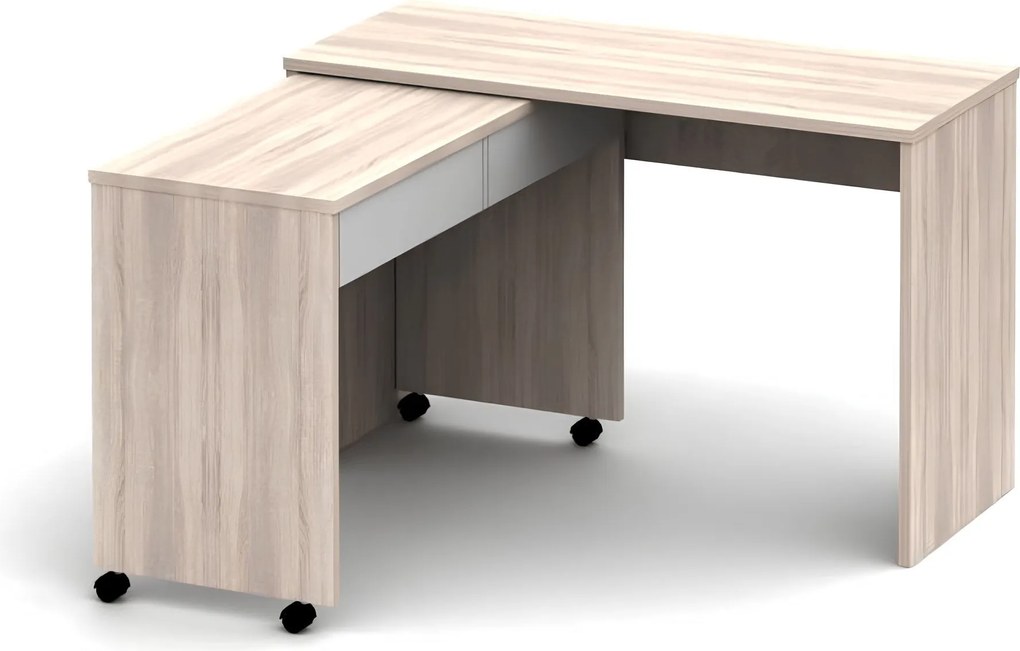 Nyitható PC asztal fiókokkal, tölgy sonoma/fehér, VERSAL NEW