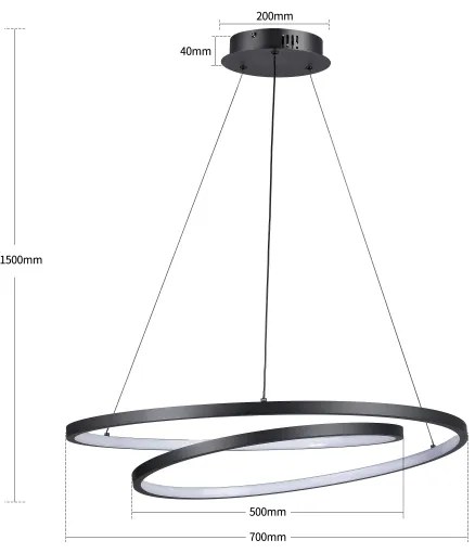 Brilagi-LED Dimmelhető függőlámpa TWISTER LED/75W/230V átm. 70 cm fekete + távirányító
