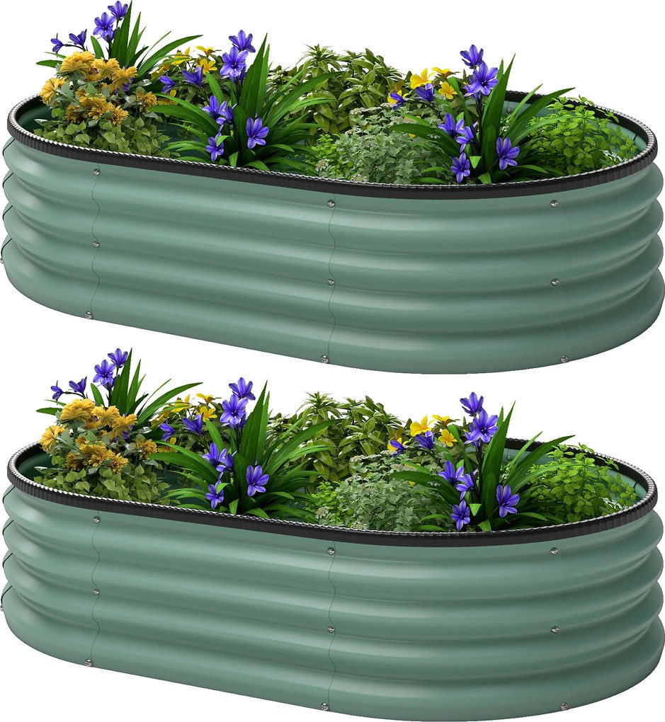 Outsunny 2 db horganyzott acél emelt ágyás, moduláris kültéri ágyás 135 x 90 x 30 cm | Aosom