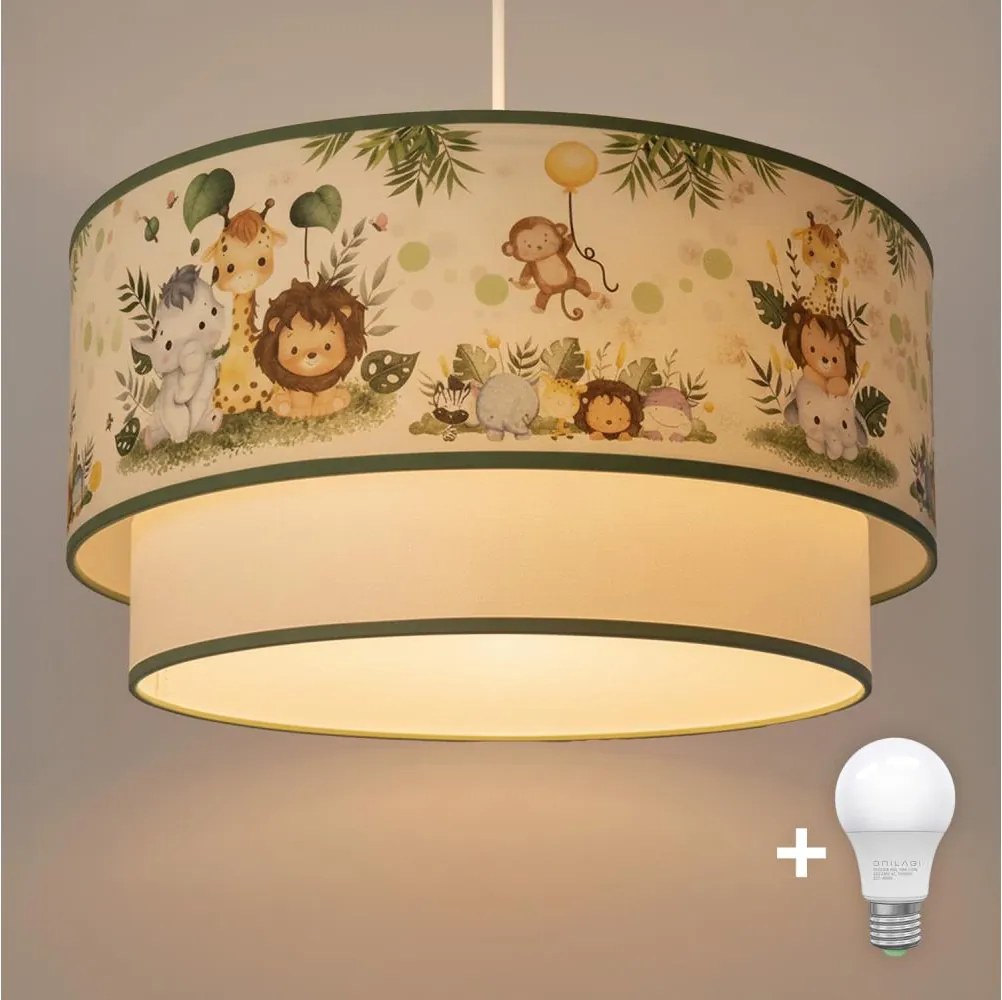 Brilagi-LED Gyerek csillár kábelen BOBO 1xE27/60W/230V Ø40 cm krém/zöld/dzsungel