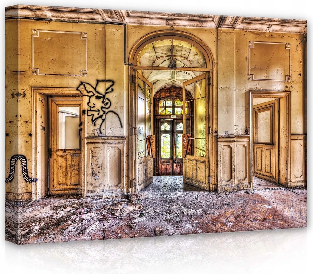 Vászonkép 70x50 Elhanyagolt rom öregség árkád ajtó graffiti fény