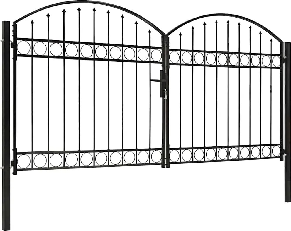 vidaXL ívelt tetejű kétajtós fekete acél kerítéskapu 300 x 150 cm
