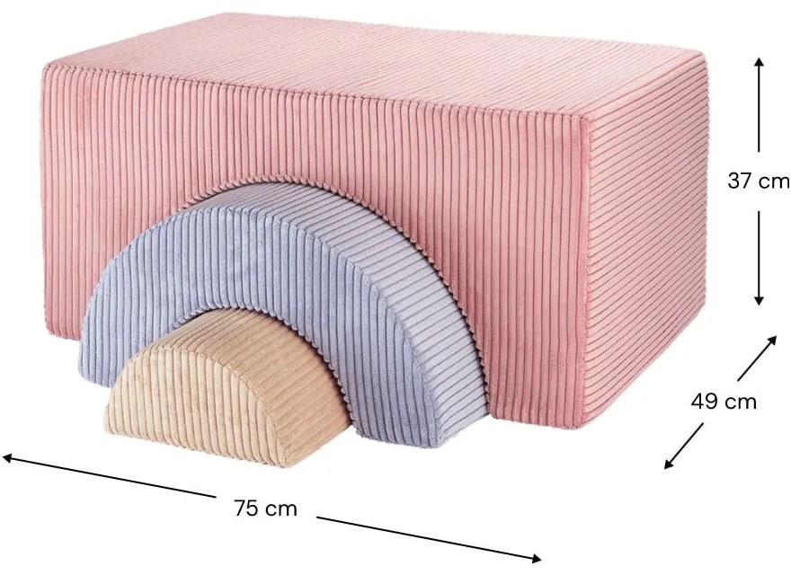 Rózsaszín kordbársony habszivacs játszótér 3 db-os magasság 37 cm 75x49 cm Rainbow Montessori – Wigiwama