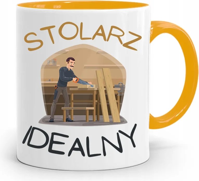 Sárga Bögre Ajándék Asztalosnak Tökéletes Asztalos, fényképes nyomtatással