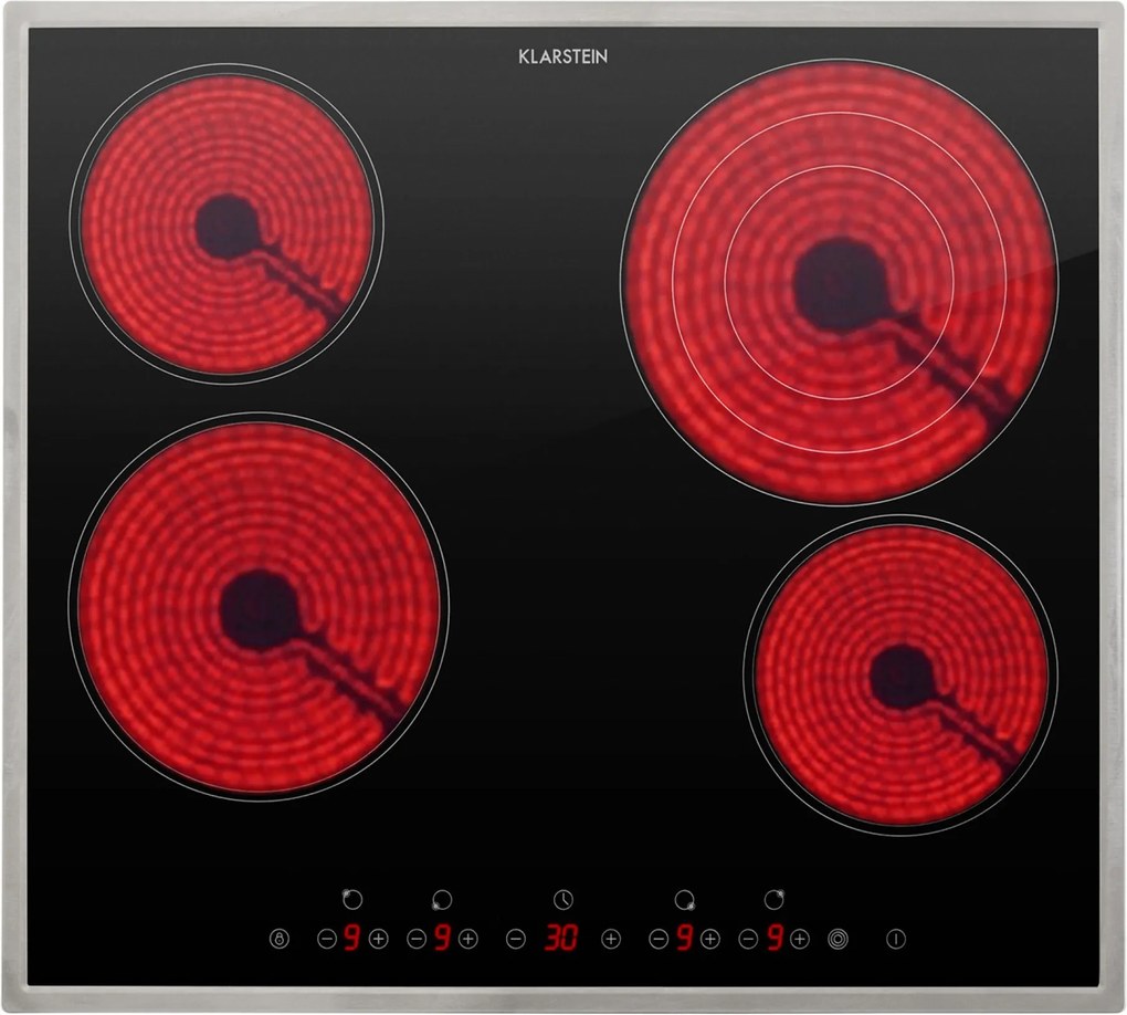 Klarstein Virtuosa 4, üvegkerámia főzőlap, 6500 W, 4 főzőlap, rozsdamentes acél keret