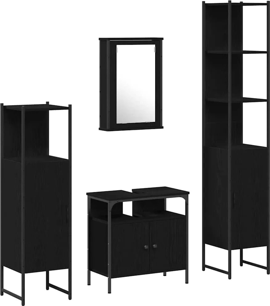 vidaXL Fürdőszoba bútor szett polcokkal 4 pcs Musta tammi Faanyag