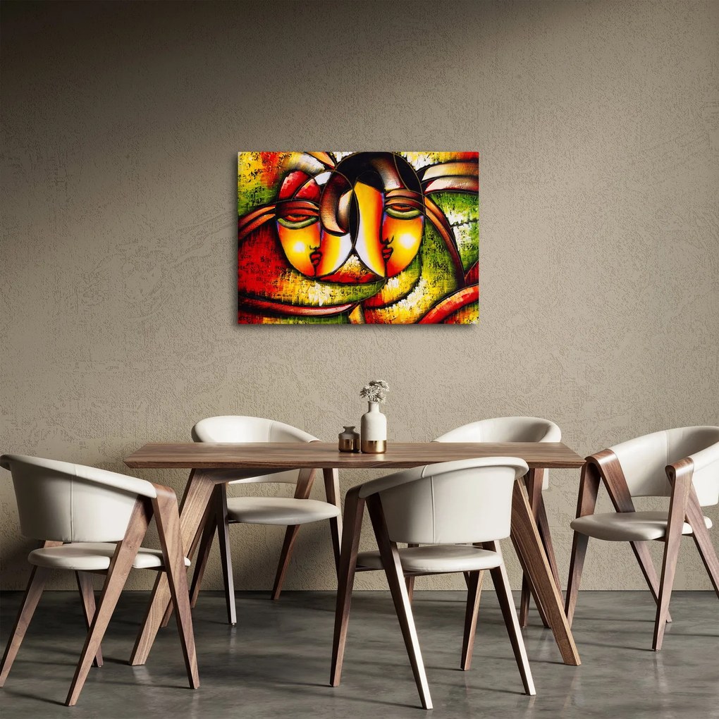 Kép - olajfestmény, absztrakt arcok (70x50 cm)