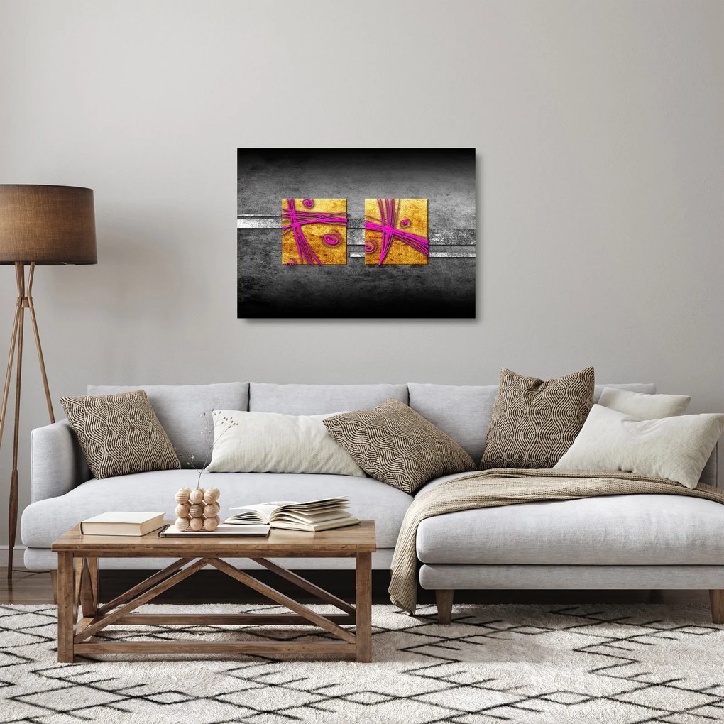 Fekete alapon színes négyzetek képe (üvegen) (70x50 cm)