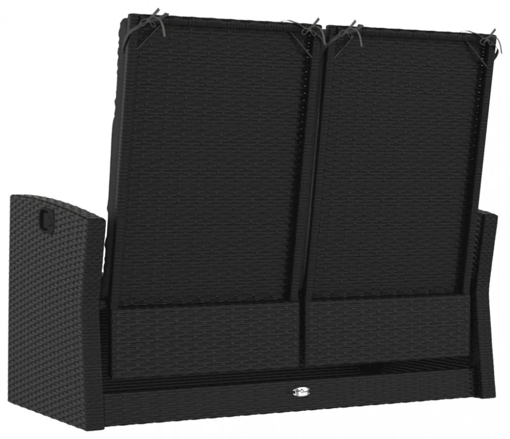 fekete polyrattan dönthető kerti pad párnával 118 cm