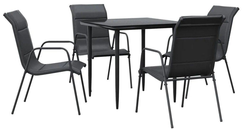 5 részes fekete acél és textilén kerti étkezőgarnitúra