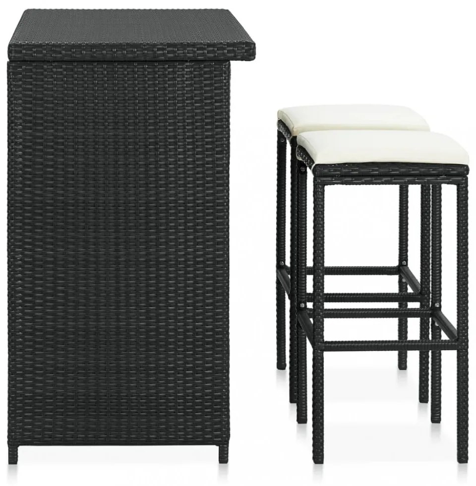 3 részes fekete polyrattan bárszett