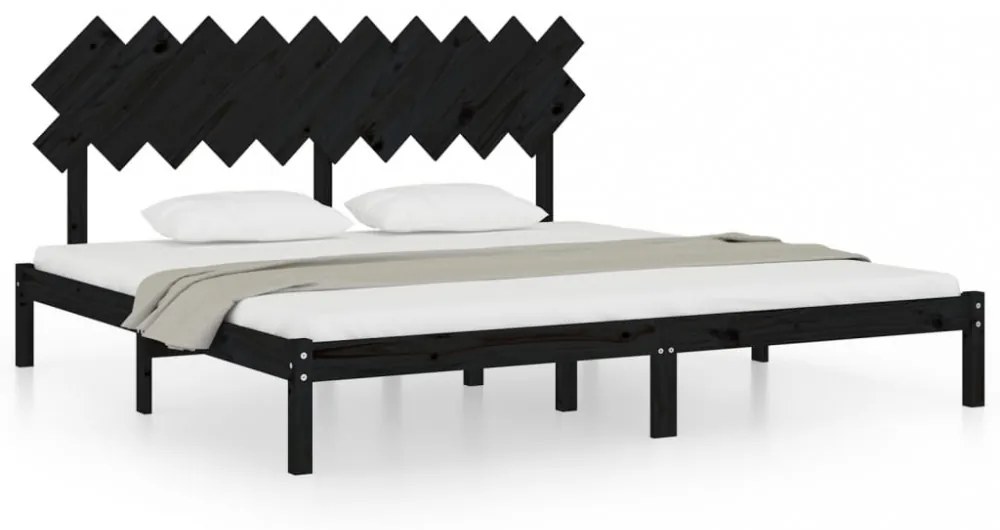 fekete tömör fa ágykeret 200 x 200 cm