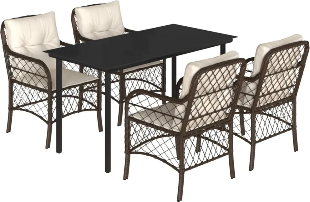 vidaXL 5 részes barna polyrattan kerti étkezőgarnitúra párnákkal