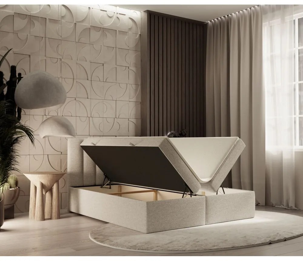 Bézs ágyneműtartós boxspring ágy 160x200 cm Novento – Maison de Rêve