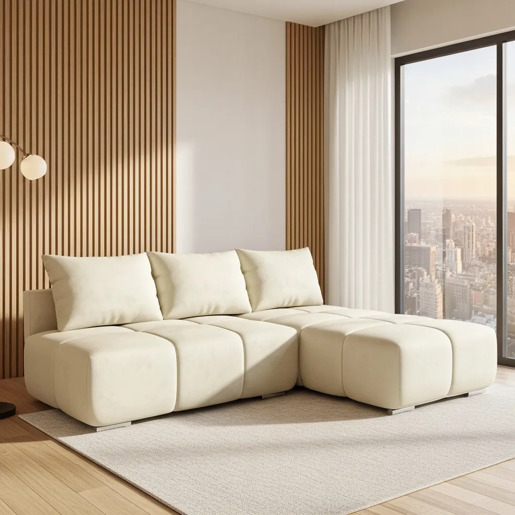 Bézs Sarokülőgarnitúra Alvás Funkcióval Honey Mini Jobbos 260 CM