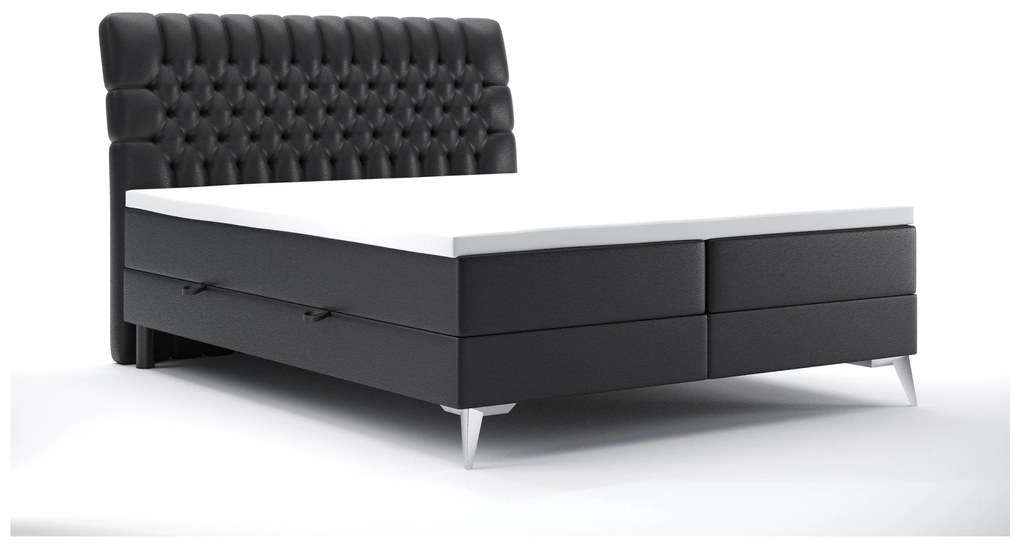 Franciaágy Boxspring 180 cm Molera (fekete öko-bőr) (tárolóhellyel). Akció -16%. 1044264