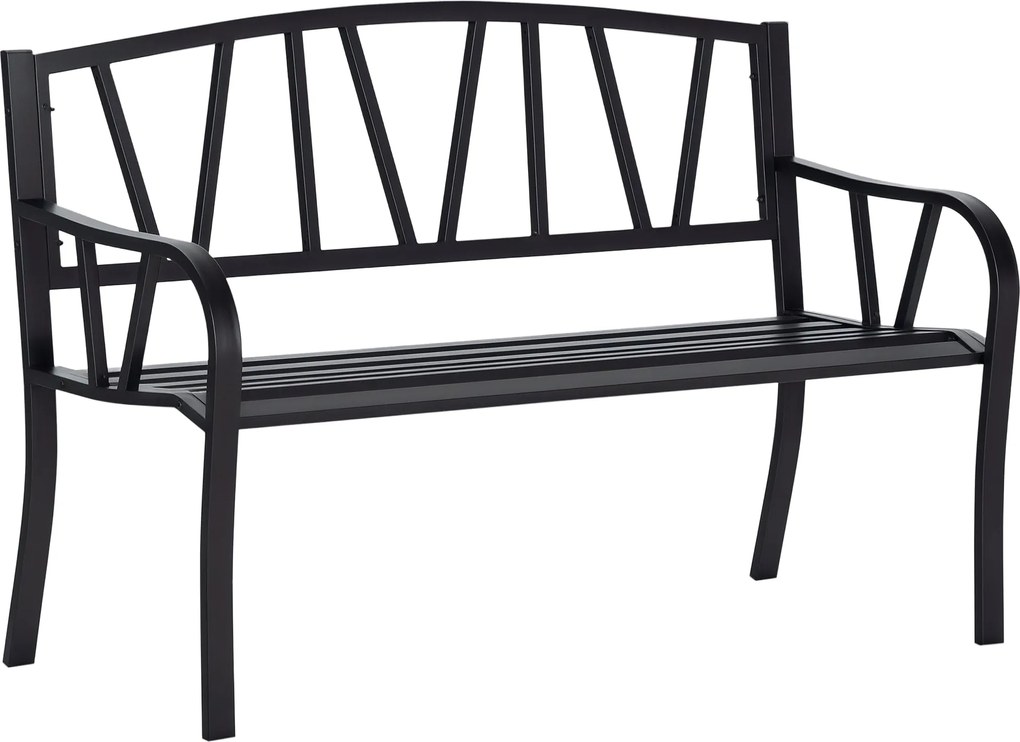 Outsunny Fekete Vízhatlan Fém Kerti Pad, Kültéri Vas 2 Személyes Pad | Aosom