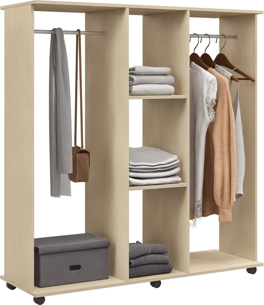 HOMCOM Mobil Ruhásszekrény 6 Kerekességgel, 120L x 40W x 128H cm, Természetes fa | Aosom