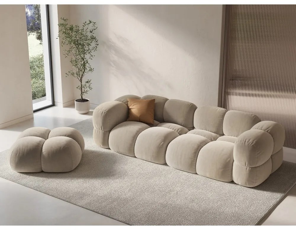 Bézs bársony kanapé 250 cm Loretto – Cosmopolitan Design