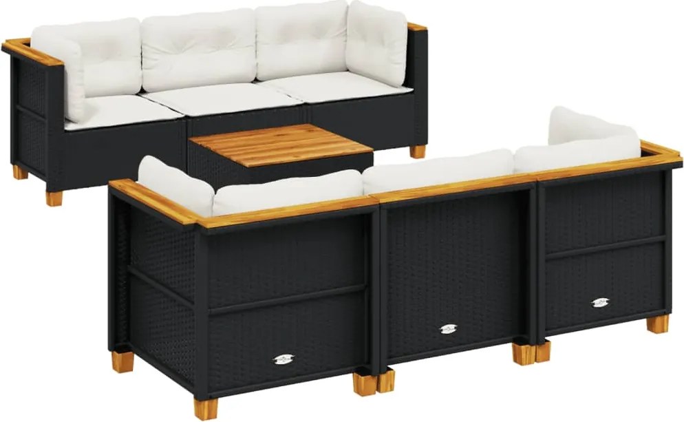 vidaXL 7 részes fekete polyrattan kerti ülőgarnitúra párnával