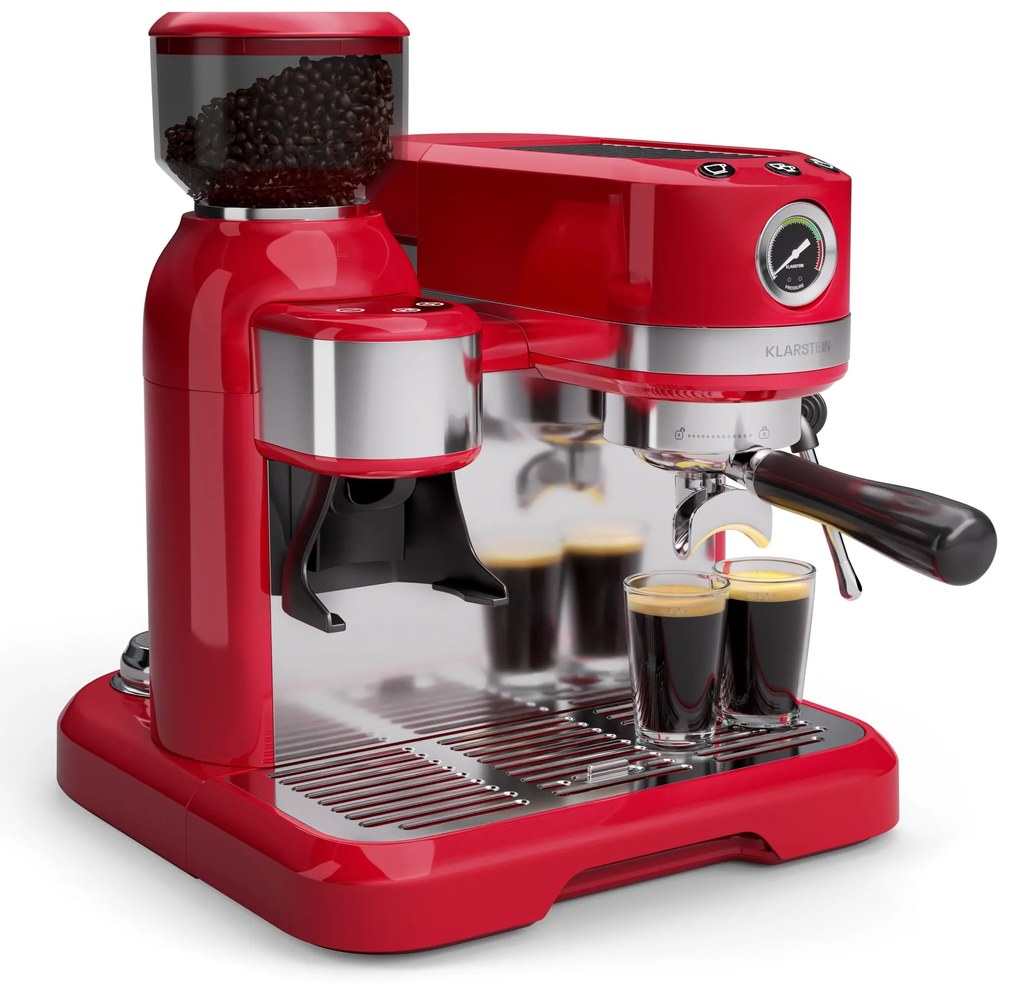 Klarstein Bella Café Karos kávéfőző, Vintage, daráló, 19 bar, Tejhabosító, Nyomásmérő, 1150 W