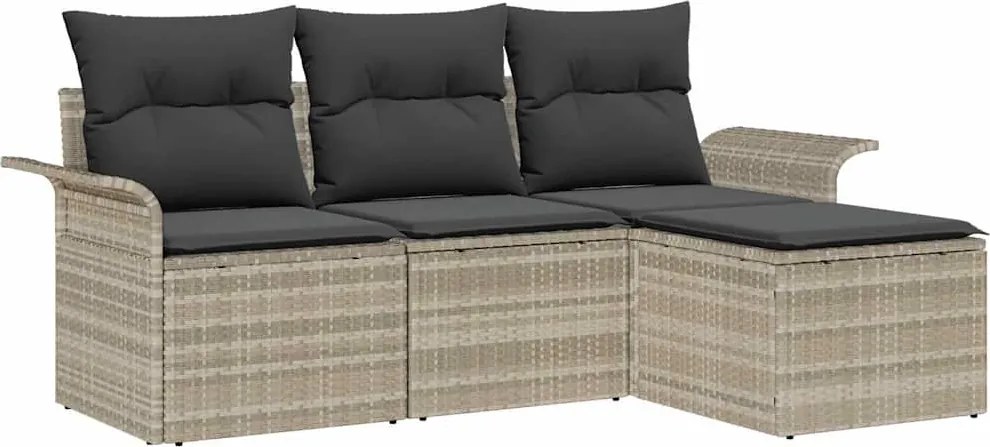 vidaXL Kerti Kanapé Szett párnával 4 pcs Világosszürke Poli rattan