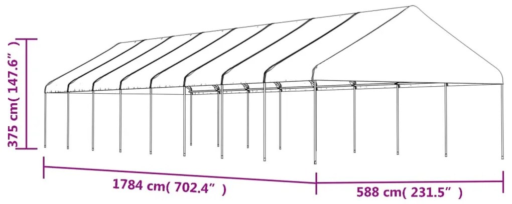 fehér polietilén pavilon tetővel 17,84 x 5,88 x 3,75 m