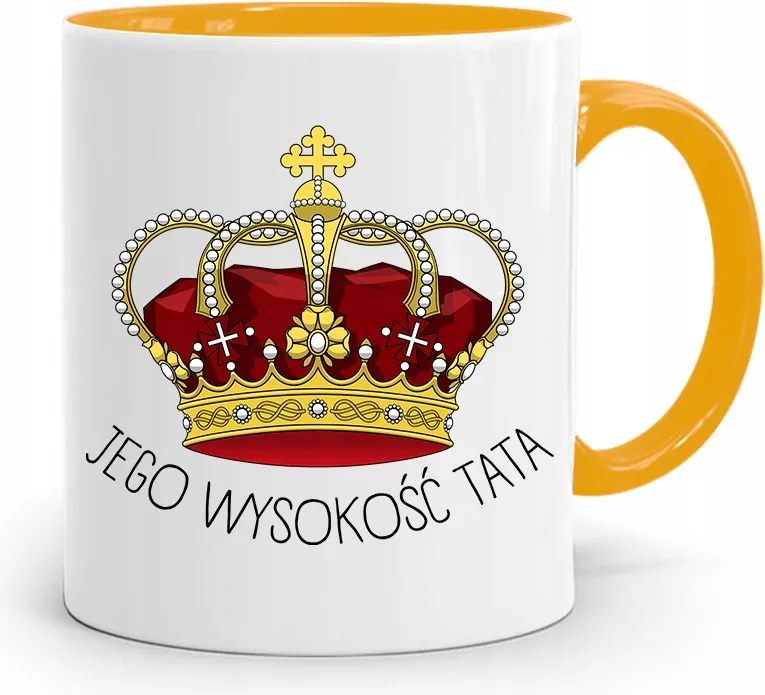 Sárga Bögre Apák Napjára Őfelsége Apa fényképes nyomtatással