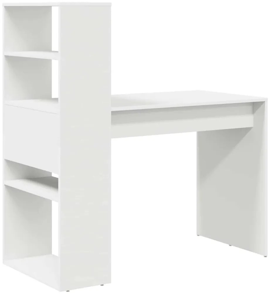 Asztal polcokkal tárolóval Fehér 113 x 54 x 120 cm Faanyag