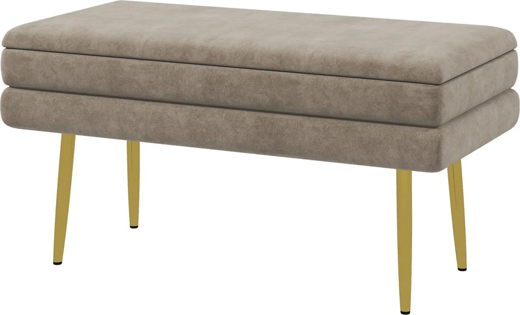 HOMCOM Tárolós Párnázott Pad, Bársonyos Megjelenés, Ágy Melletti Pad Acél Lábakkal, Cipő Pad, Tároló Pad a Nappaliba, Hálószobába, Bézs, 79,5 x 37,5 x