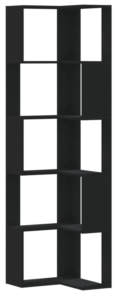 5 szintes fekete szerelt fa sarok könyvespolc 50 x 50 x 179 cm