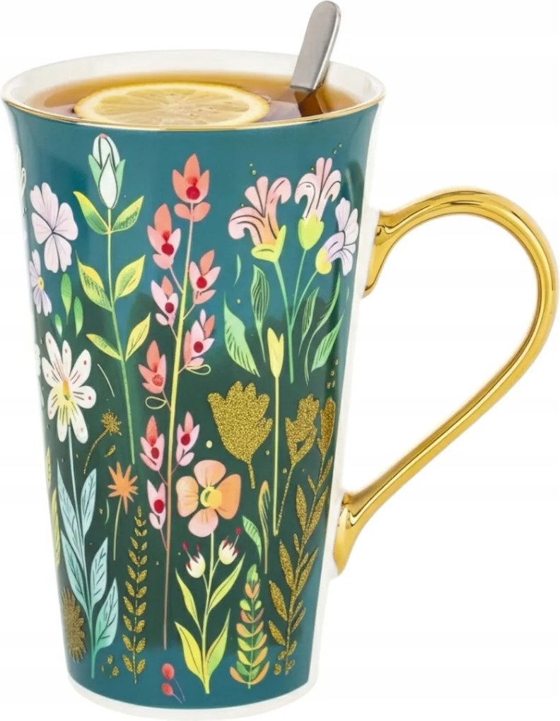 Bögre 690 ML Porcelán Nagy Kávé Tea Virágok Ajándék Dobozban