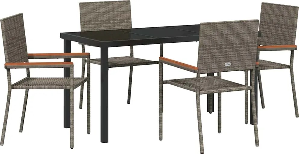 vidaXL Kert étkező szett párnával 5 pcs Szürke polirattan