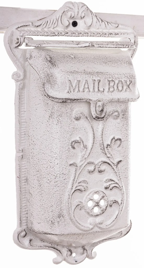 Vintage fehér öntöttvas felületre szerelhető postaláda Mail Box felirattal 35x19,5x8cm