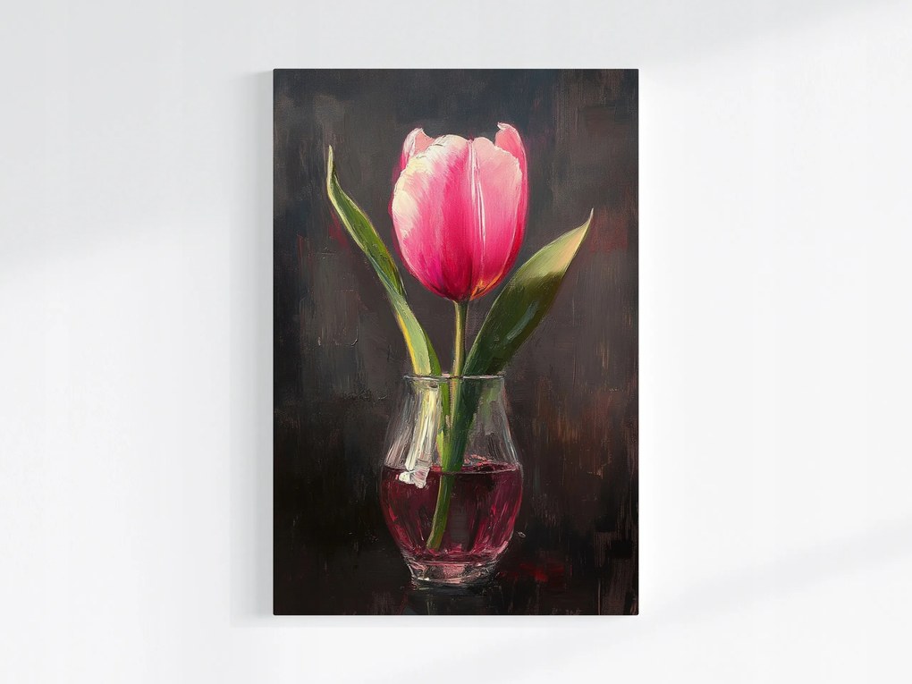 Poszter Olaj Dekoráció Természet Virág Rózsaszín Tulipán 80x120