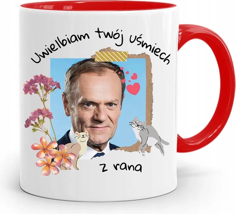 Donald Tusk Piros Bögre Platform Ajándék fényképes nyomtatással
